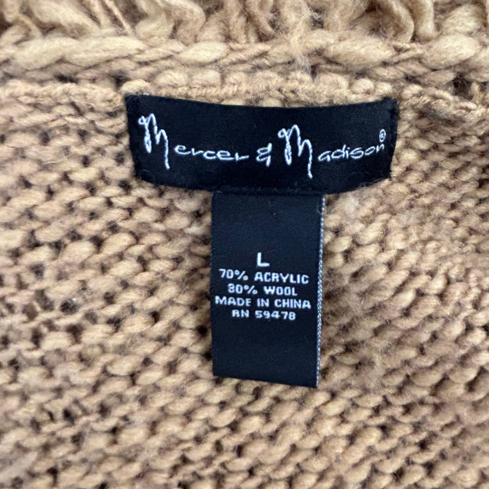 Mercer & Madison Cardigan Sweater Women's Size L Camel Tan Wool Blend Coatigan - Picture 7 of 10